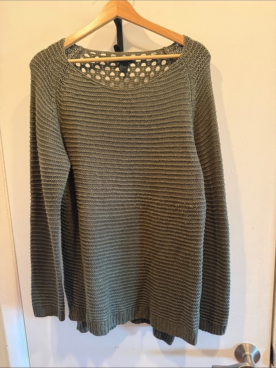 H&M Sweaters - H&M Olive Green Knit Sweater with Eyelet Back Detail